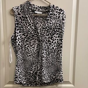 Calvin Klein Black and White Leopard Print Blouse